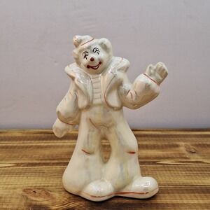 5" Clown Figurine Ceramic Iridescent White‎